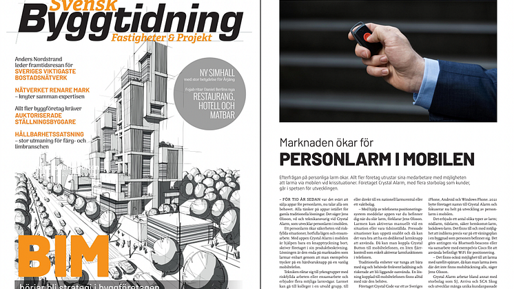 Artikel om Crystal Alarm i Svensk Byggtidning Nr 3-2022