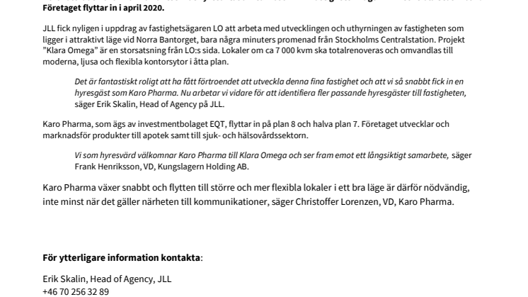 EQT-ägda Karo Pharma flyttar in i centralt premiumprojekt 