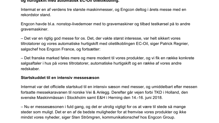 Succes for Engcon på Intermat