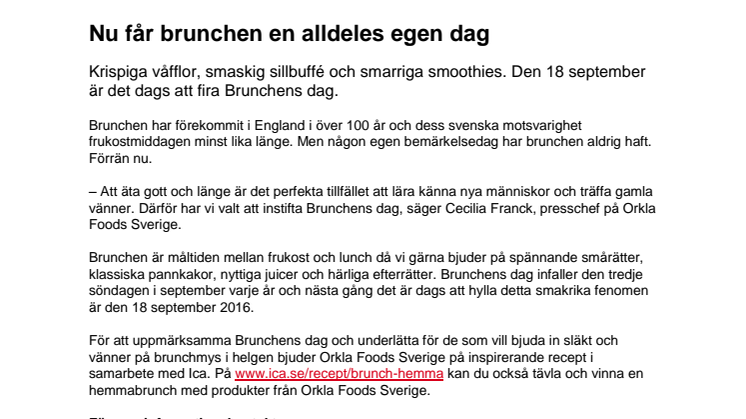 Nu får brunchen en alldeles egen dag