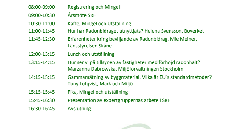 Svensk Radonförenings Erfarenhetsdag och Årsmöte den 27 maj - Sista anmälningsdagen närmar sig!