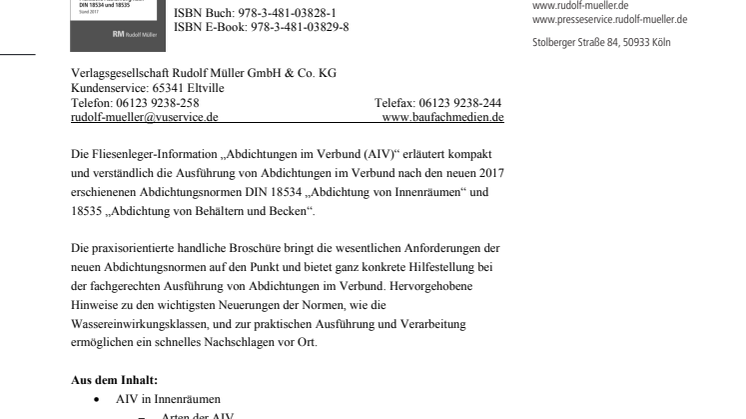Fliesenleger-Information: Abdichtungen im Verbund (AIV)