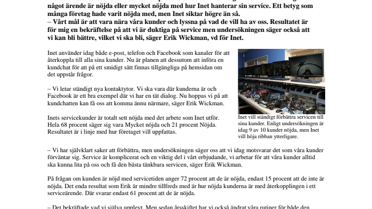 9 av 10 nöjda med datorservicen men Inet ska bli bättre än så  