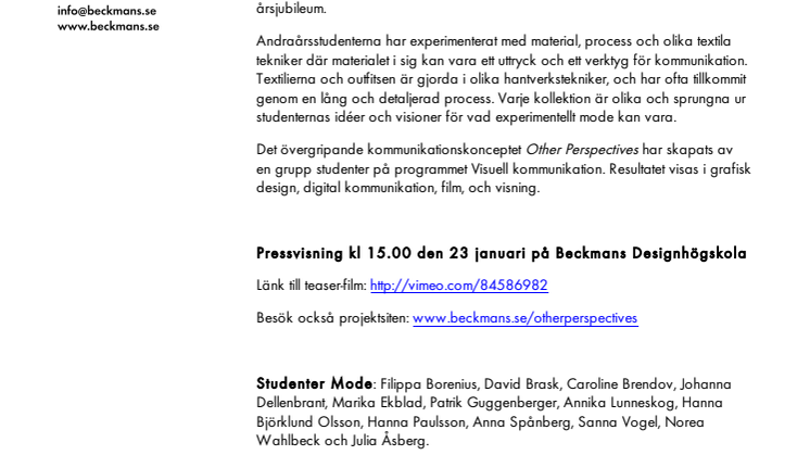 Beckmans startar modeveckan med en experimentell visning på skolan 