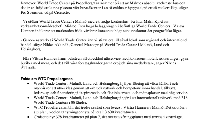 Midroc tecknar hyresavtal med Croisette i Malmö