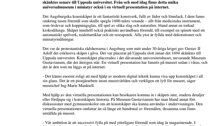 Unikt konstskåp från 1600-talet finns nu på internet