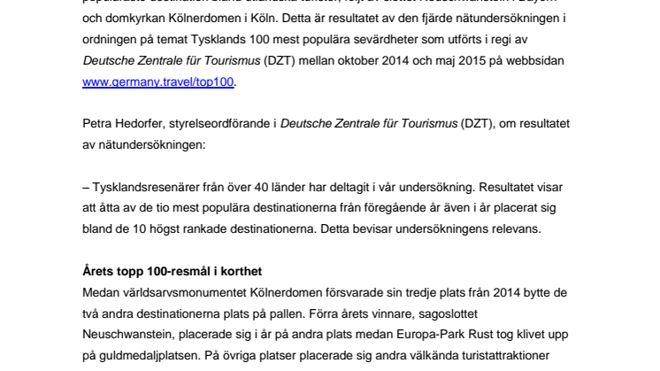 ​Tysklands populäraste resmål 2015 utsedda