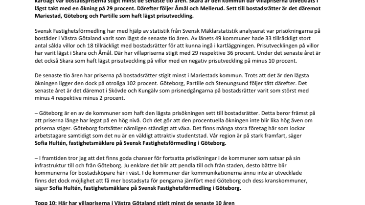 Unik kartläggning visar: Här har bostadspriserna i Västra Götaland  stigit minst de senaste tio åren