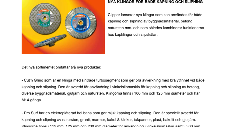 Nya diamantklingor för både kapning och slipning