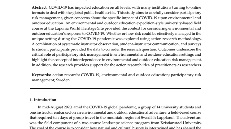 What We Can Learn from Environmental and Outdoor Education during COVID-19: A Lesson in Participatory Risk Management