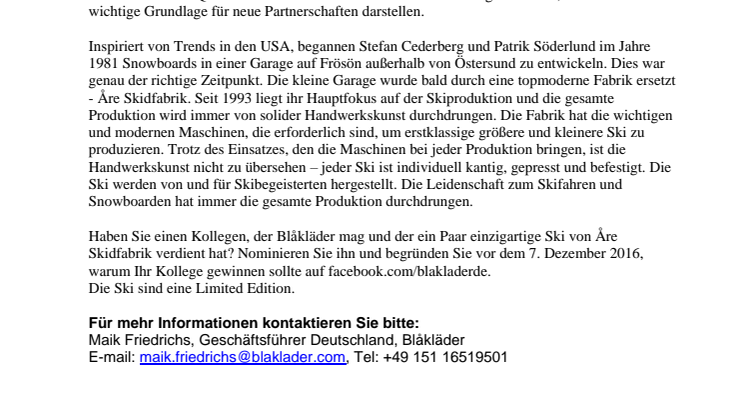 Blåkläder gestaltet Limited Edition Ski zusammen mit Åre Skidfabrik