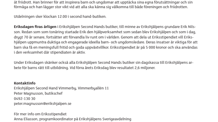 Anders Håårdh får Eriksstipendiet i Vimmerby