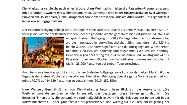 80% Passantenrückgang in der Kieler Innenstadt ohne die beliebten Weihnachtsmärkte