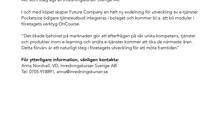 Pocketsize webbyrå blir en del av Future Company AB