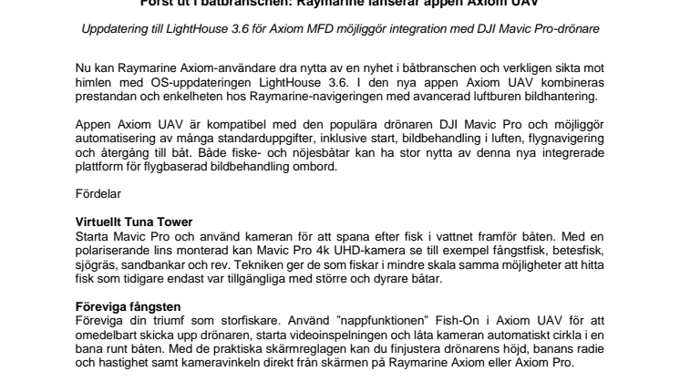 Raymarine: Först ut i båtbranschen: Raymarine lanserar appen Axiom UAV