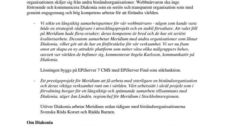 Diakonia valde Meridium som leverantör av ny EPiServer-lösning