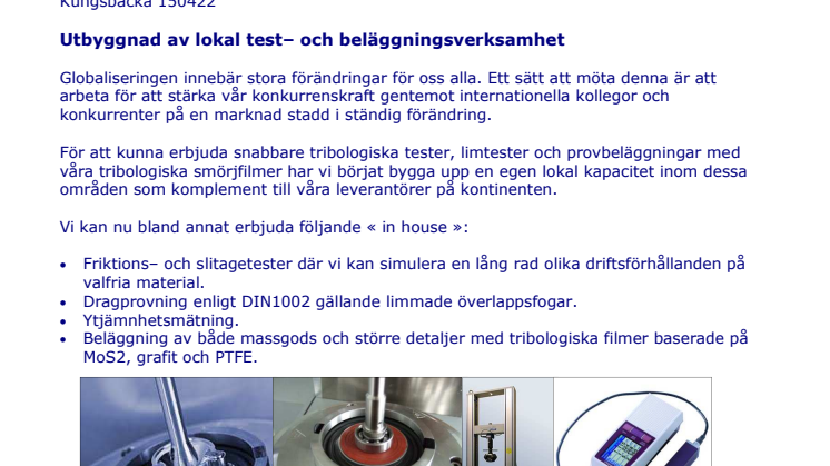 Utbyggnad av test– och beläggningsverksamhet	
