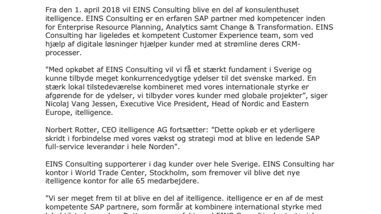 itelligence ekspanderer med opkøbet af EINS Consulting