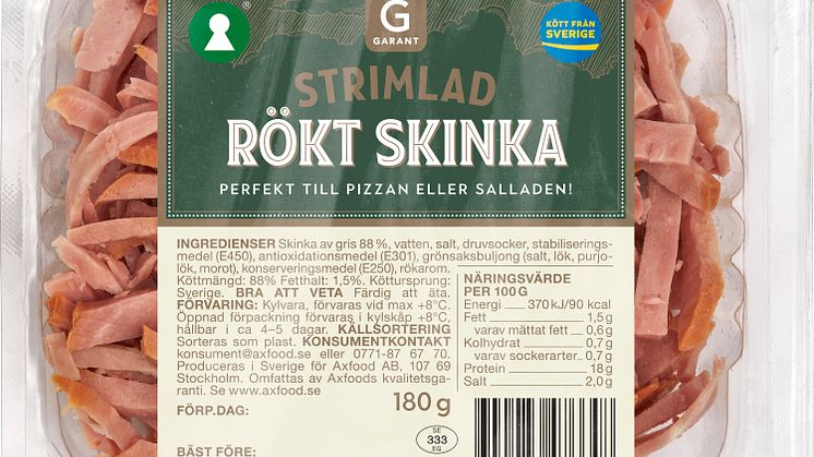 Axfood återkallar Garant, Strimlad rökt skinka, 180g och 450g