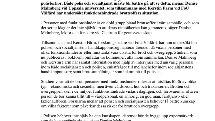 Brottsoffer med funktionshinder är en dold grupp