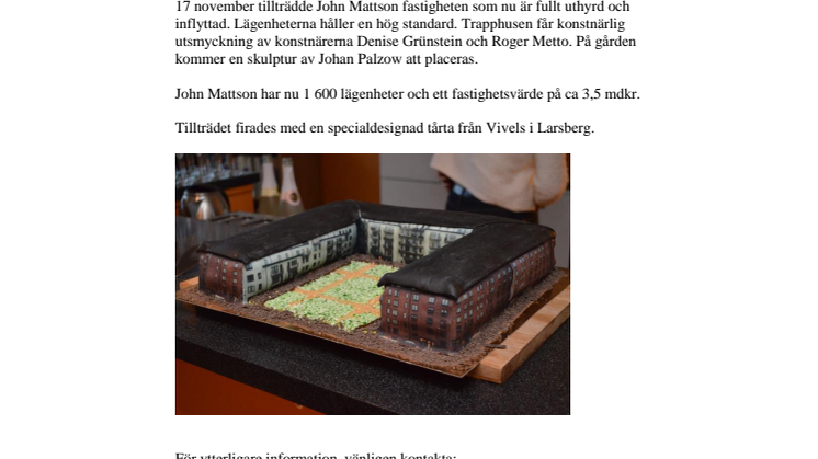 John Mattson tillträder 146 hyresrätter i Dalénum, Lidingö