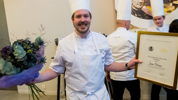 Jimmi Eriksson vinnare i Bocuse d'Or Sverige vid prisutdelningen på Restaurangakademien