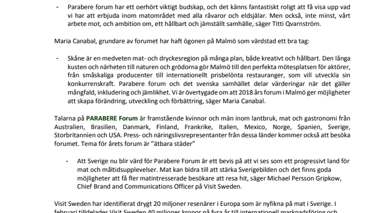 ​Malmö/Skåne står värd för PARABERE forum 4-5 mars 2018