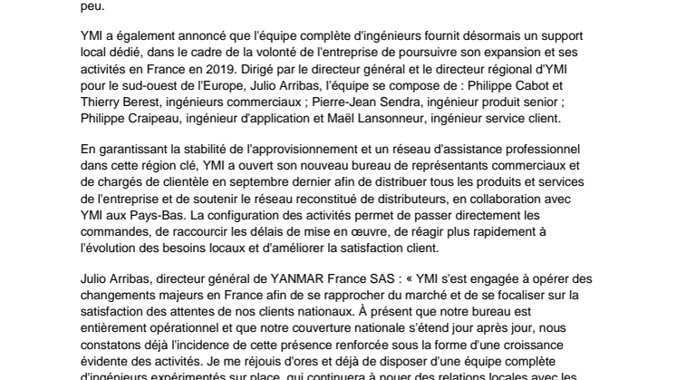 YANMAR annonce une croissance de ses activités en France