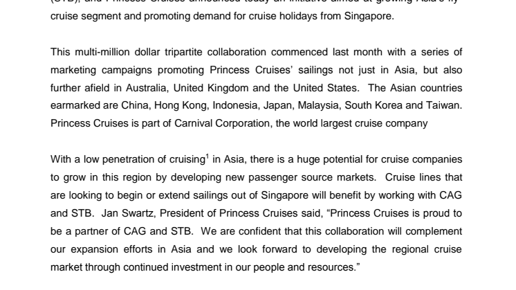 Partnering to grow Singapore’s fly-cruise segment