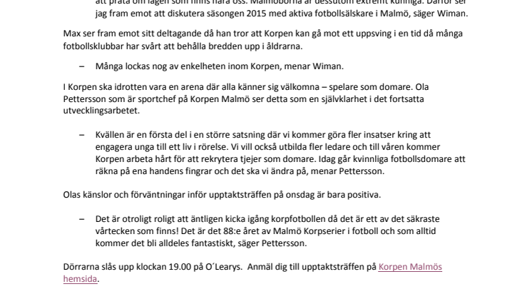 Korpen Malmö bjuder 200 lag till upptaktsträff med fotbollsprofilen Max Wiman
