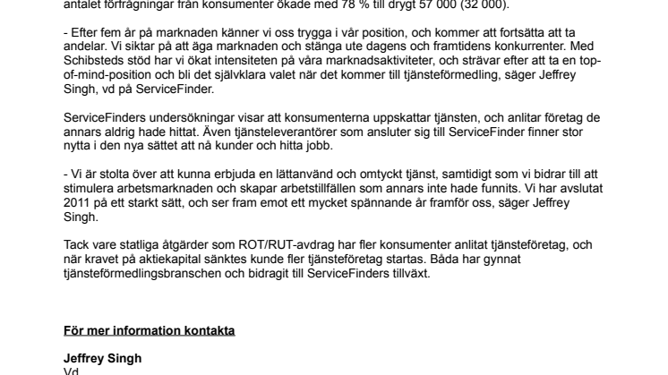 ServiceFinders bokslut för 2011 visar på stark tillväxt