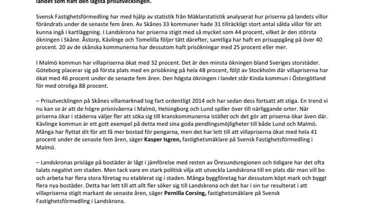 Så mycket har villapriserna ökat i Skåne – kommun för kommun