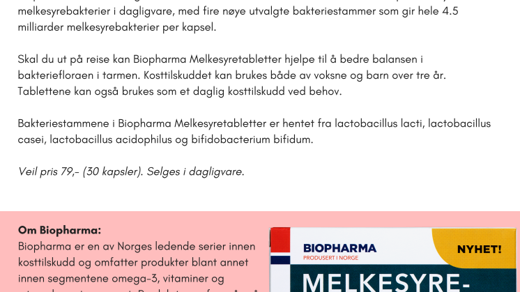 Nyhet! Endelig får du melkesyretabletter fra Biopharma i dagligvare