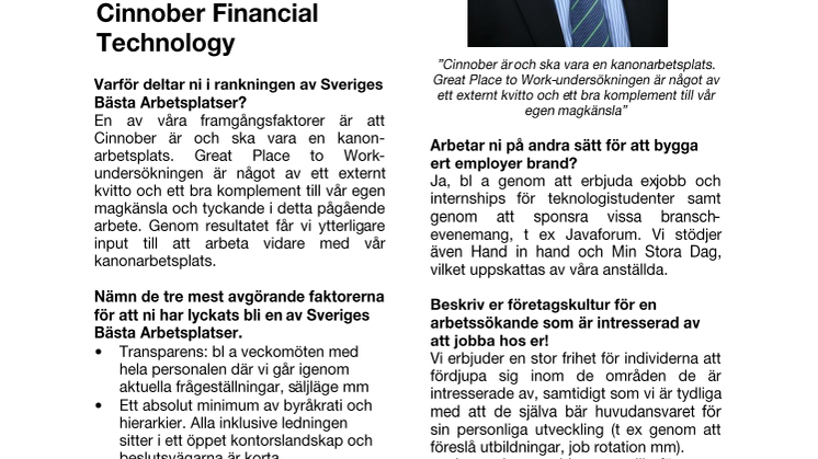 VD har ordet! JAN ARPI - Cinnober Financial Technology