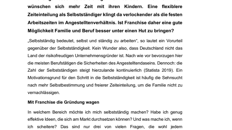 Vereinbarkeit von Familie und Beruf – Ist Franchise eine gute Lösung?