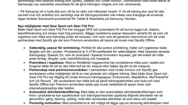 Samsung Gear Sport, Gear Fit2 Pro och Gear IconX - för en smart, sportig och hälsosam livsstil