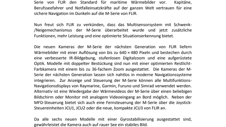 FLIR: Neu: Die Premium-Nachtsicht-Wärmebildkameras der M-Serie, die nächste Generation für die Schifffahrt