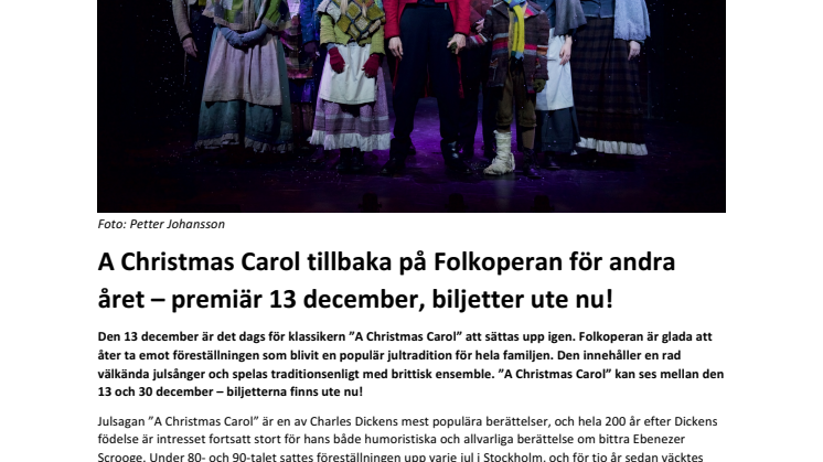 A Christmas Carol tillbaka på Folkoperan för andra året – premiär 13 december, biljetter ute nu!