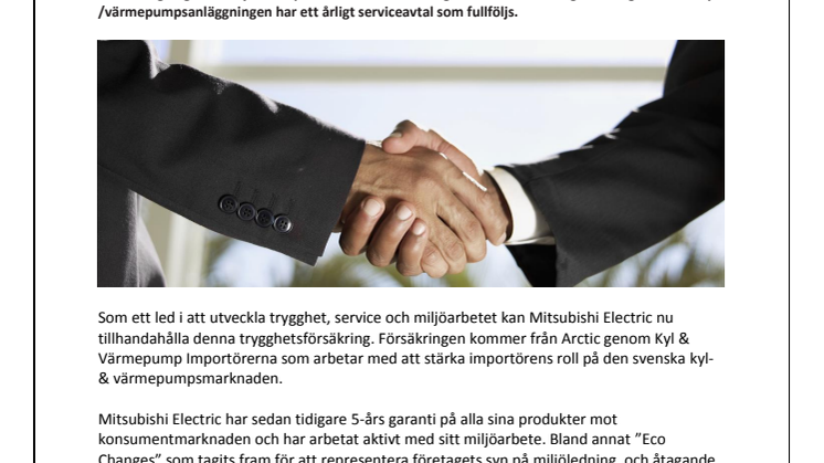 Mitsubishi Electric med Trygghetsförsäkring i 10 år!