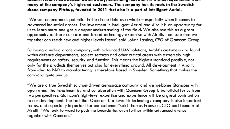 Qamcom Group invests in advanced drones