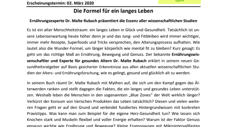 Pressemitteilung_Rubach_Das Geheimnis des gesunden Alterns