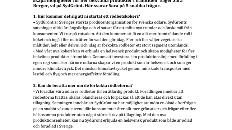 SydGrönt startar Sveriges första rödbetskokeri