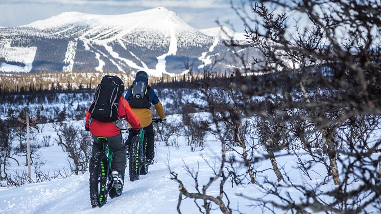 Fatbikeåkare med Hovärken i bakgrunden