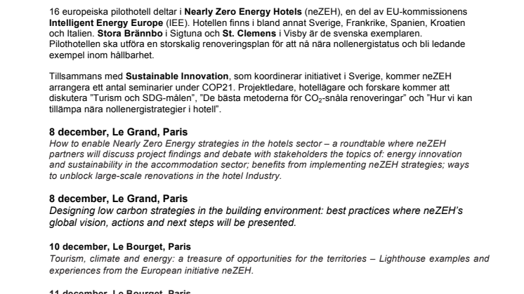 Framtidens hållbara hotell på klimatkonferensen i Paris