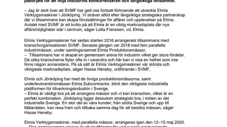 Nytt avtal stärker industrins konkurrenskraft – Elmia och SVMF i fortsatt samarbete