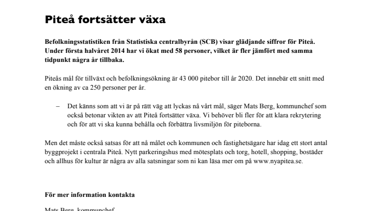 Piteå fortsätter växa