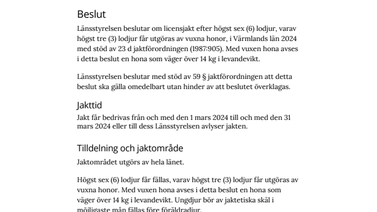 Beslut om licensjakt efter lodjur i Värmlands län 2024.pdf