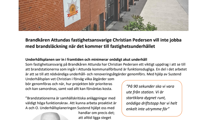 Mindre brandsläckning i fastighetsunderhållet på Brandkåren Attunda med Sustend Underhållsplan