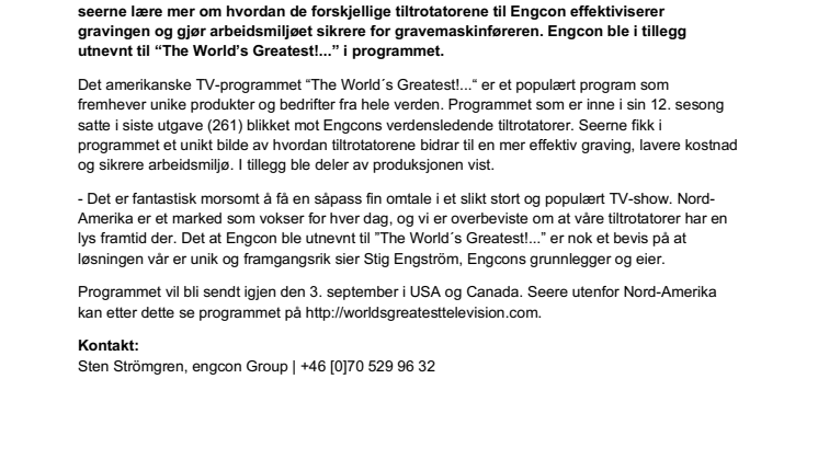 Engcon stjal showet i amerikansk TV-program - Tiltrotatorene ble utnevnt til “verdens beste”