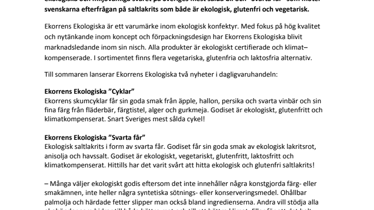 Nytt ekogodis till sommaren – Ekorrens Ekologiska ”Cyklar” och ”Svarta får” 